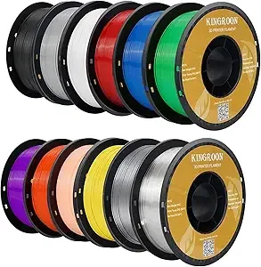 Kingroon Kingroon 3D Printer Filament,12 Rolls PETG Filament, Dimensional Accuracy +/-, 12kg(26.5lbs) PETG,Black+White+Grey+Red+Green+Blue+Yellow+Purple+Skin+Silver+Transparent+Orange
