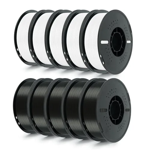 Kingroon Kingroon 10KG PLA Filament 3D Printer Filament Pla Filament Dimensional Accuracy +/-, Fit Most FDM Printer, 1KG X 10 Spools (5 Black+5 White)