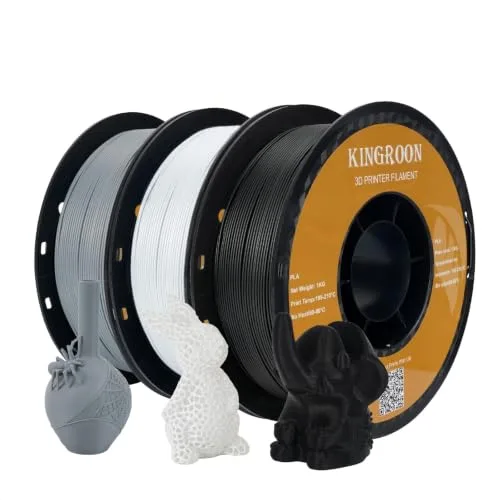 Kingroon Kingroon PLA 3D Printer Filament, 3kg Spool (6.6lbs), +/- Dimensional Accuracy, Black, Grey, and White
