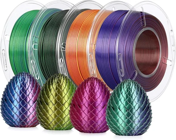 Landu LANDU Silk PLA 3D Printer Filament Bundle,200g x 4 Spools | Tri Color Filament Pack, Rainbow PLA Filament 3D Printing Filament Dimensional Accuracy +/-