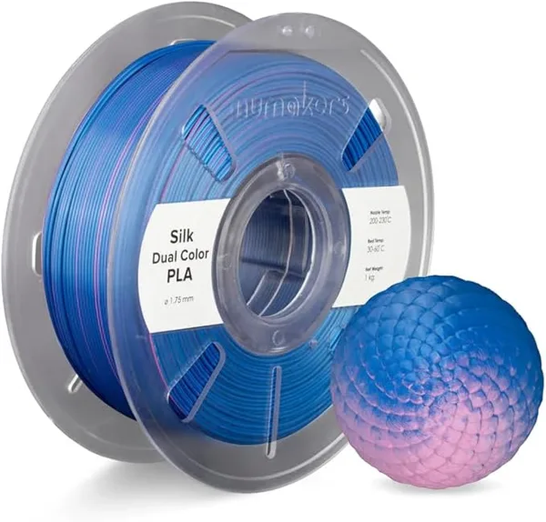 Numakers Numakers Dual-Color Silk Pla 3D Printer Filament | Co-Extrusion | 1kg Spool | High-Gloss Two-Tone Finish | Dimensional Accuracy +/- | Professional Grade Biopolymer