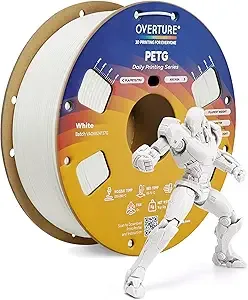 Overture OVERTURE PETG Filament, High Speed 3D Printer Filament, Neatly Wound & Clog-Free, 1kg Spool (2.2lbs) Rapid PETG, Dimensional Accuracy +/-, Fit Most FDM Printers (White)
