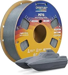 Overture OVERTURE PETG Filament, High Speed 3D Printer Filament, Neatly Wound & Clog-Free, 1kg Spool (2.2lbs) Rapid PETG, Dimensional Accuracy +/-, Fit Most FDM Printers (Light Grey)