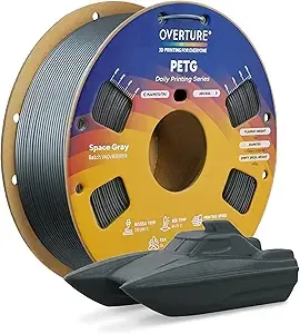 Overture OVERTURE PETG Filament, High Speed 3D Printer Filament, Neatly Wound & Clog-Free, 1kg Spool (2.2lbs) Rapid PETG, Dimensional Accuracy +/-, Fit Most FDM Printers (Space Grey)