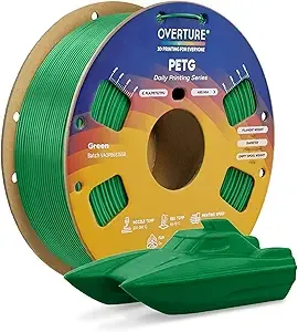 Overture OVERTURE PETG Filament, High Speed 3D Printer Filament, Neatly Wound & Clog-Free, 1kg Spool (2.2lbs) Rapid PETG, Dimensional Accuracy +/-, Fit Most FDM Printers (Green)