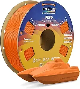 Overture OVERTURE PETG Filament, High Speed 3D Printer Filament, Neatly Wound & Clog-Free, 1kg Spool (2.2lbs) Rapid PETG, Dimensional Accuracy +/-, Fit Most FDM Printers (Orange)