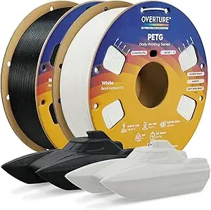 Overture OVERTURE PETG Filament Bundle 2kg, High Speed 3D Printer Filament, Neatly Wound & Clog-Free, 2 Pack 1kg(2.2lbs), Accuracy +/-, Fit Most FDM Printers (Black + White)
