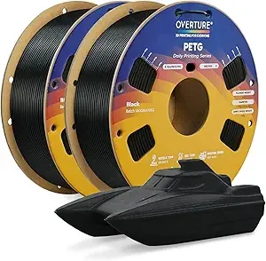 Overture OVERTURE PETG Filament Bundle 2kg, High Speed 3D Printer Filament, Neatly Wound & Clog-Free, 2 Pack 1kg(2.2lbs), Accuracy +/-, Fit Most FDM Printers (Black (2-Pack))