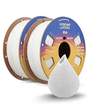 Overture OVERTURE PLA Filament PLA 3D Printer Filament, 2kg Cardboard Spool (4.4lbs), Dimensional Accuracy +/-, Fit Most FDM Printer (White 2-Pack)