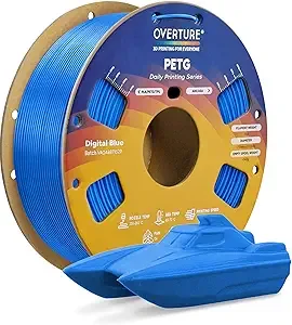 Overture OVERTURE PETG Filament, High Speed 3D Printer Filament, Neatly Wound & Clog-Free, 1kg Spool (2.2lbs) Rapid PETG, Dimensional Accuracy +/-, Fit Most FDM Printers (Digital Blue)