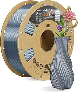 Overture OVERTURE Silk PLA Filament, Clog-Free Shiny, Metallic Shine 3D Printer Filament, 1kg Spool (2.2lbs), Ideal for Cosplay Jewelry & Home Decor (Silk Gray)