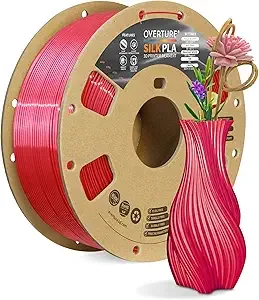 Overture OVERTURE Silk PLA Filament, Clog-Free Shiny, Metallic Shine 3D Printer Filament, 1kg Spool (2.2lbs), Ideal for Cosplay Jewelry & Home Decor (Silk Red)