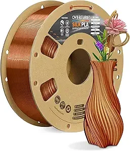 Overture OVERTURE Silk PLA Filament, Clog-Free Shiny, Metallic Shine 3D Printer Filament, 1kg Spool (2.2lbs), Ideal for Cosplay Jewelry & Home Decor (Silk Copper)