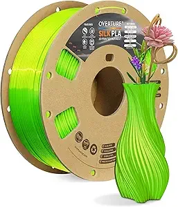 Overture OVERTURE Silk Filament PLA Clog-Free Shiny 3D Printer Filament, 1kg Spool (2.2lbs), Dimensional Accuracy +/-, Fit Most FDM Printer,Silk Neon Green
