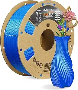 Overture OVERTURE Silk PLA Filament, Clog-Free Shiny, Metallic Shine 3D Printer Filament, 1kg Spool (2.2lbs), Ideal for Cosplay Jewelry & Home Decor (Silk Blue)