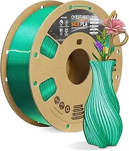 Overture OVERTURE Silk PLA Filament, Clog-Free Shiny, Metallic Shine 3D Printer Filament, 1kg Spool (2.2lbs), Ideal for Cosplay Jewelry & Home Decor (Silk Green)
