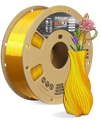 Overture OVERTURE Silk Filament PLA Clog-Free Shiny 3D Printer Filament, 1kg Spool (2.2lbs), Dimensional Accuracy +/-, Fit Most FDM Printer(Silk Gold)