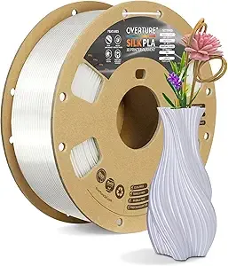 Overture OVERTURE Silk PLA Filament, Clog-Free Shiny, Metallic Shine 3D Printer Filament, 1kg Spool (2.2lbs), Ideal for Cosplay Jewelry & Home Decor (Silk White)