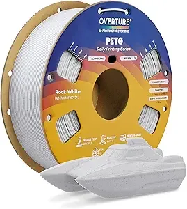 Overture OVERTURE Rock PETG Filament, High Speed 3D Printer Filament, Neatly Wound & Clog-Free, 1kg Spool (2.2lbs) Rapid PETG, Dimensional Accuracy +/-, Fit Most FDM Printers (Rock White)