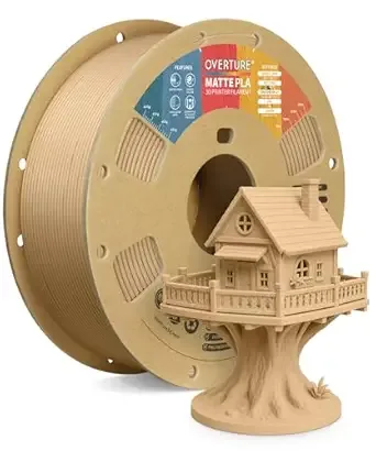 Overture OVERTURE Matte PLA 3D Printer Filament, Matt Surface & Low Warping Filament 1kg Spool (2.2 lbs), Accuracy +/-, Fit Most FDM Printers (Matte Light Brown)