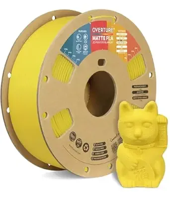 Overture OVERTURE Matte PLA 3D Printer Filament, Matt Surface & Low Warping Filament 1kg Spool (2.2 lbs), Accuracy +/-, Fit Most FDM Printers (Matte Yellow)