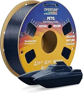Overture OVERTURE PETG Filament, High Speed 3D Printer Filament, Neatly Wound & Clog-Free, 1kg Spool (2.2lbs) Rapid PETG, Dimensional Accuracy +/-, Fit Most FDM Printers (Sparkle Blue)