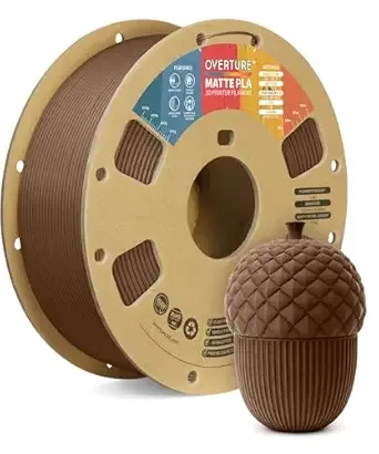 Overture OVERTURE Matte PLA 3D Printer Filament, Matt Surface & Low Warping Filament 1kg Spool (2.2 lbs), Accuracy +/-, Fit Most FDM Printers (Matte Chocolate)