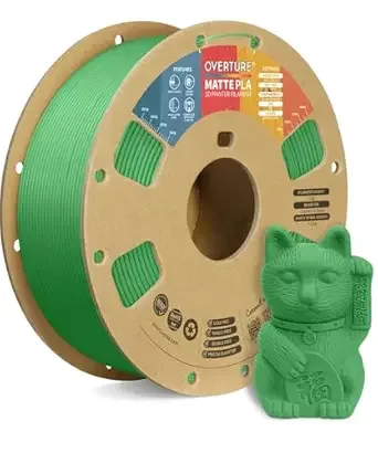 Overture OVERTURE Matte PLA 3D Printer Filament, Matt Surface & Low Warping Filament 1kg Spool (2.2 lbs), Accuracy +/-, Fit Most FDM Printers (Matte Green)