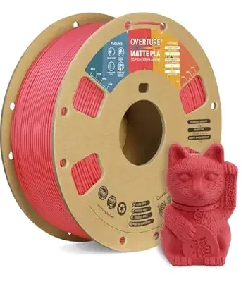 Overture OVERTURE Matte PLA 3D Printer Filament, Matt Surface & Low Warping Filament 1kg Spool (2.2 lbs), Accuracy +/-, Fit Most FDM Printers (Matte Pastel Red)