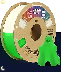 Overture OVERTURE Glow PLA Filament 3D Printer Filament, 1kg Spool (2.2lbs), Dimensional Accuracy +/-, Fit Most FDM Printer (Green (Glow in Dark))