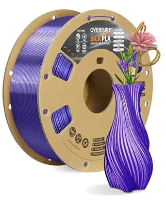 Overture OVERTURE Silk PLA Filament, Clog-Free Shiny, Metallic Shine 3D Printer Filament, 1kg Spool (2.2lbs), Ideal for Cosplay Jewelry & Home Decor (Silk Purple)