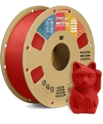 Overture OVERTURE Matte PLA 3D Printer Filament, Matt Surface & Low Warping Filament 1kg Spool (2.2 lbs), Accuracy +/-, Fit Most FDM Printers (Matte Brick Red)