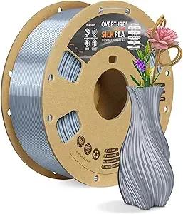 Overture OVERTURE Silk PLA Filament, Clog-Free Shiny, Metallic Shine 3D Printer Filament, 1kg Spool (2.2lbs), Ideal for Cosplay Jewelry & Home Decor (Silk Silver)
