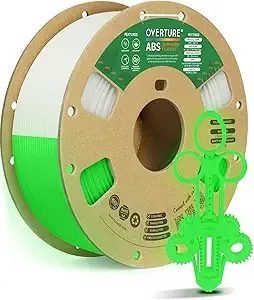 Overture OVERTURE ABS Filament, High Strength & Heat-Resistant 3D Printer Filament, Low Warping, Excellent Durability, ABS 1kg (2.2lbs) Cardboard Spool, High Precision +/- (Glow Green)