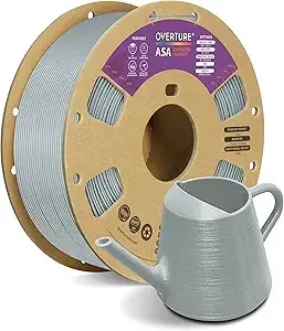 Overture OVERTURE ASA Filament, 1kg Spool (2.2lbs) 3D Printer Filament, Premium Anti-UV, ASA Filament Perfect for Printing Outdoor Functional Parts, Dimensional Accuracy +/- (Gray)