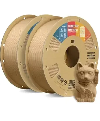 Overture OVERTURE 2KG Bundle Matte PLA 3D Printer Filament, Matt Surface & Low Warping Filament 2 Pack 1kg Spool (2.2 lbs), Fit Most FDM Printers (Matte Light Brown 2-Pack)