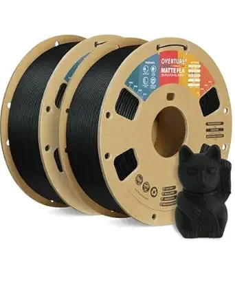 Overture OVERTURE PLA Matte 3D Printer Filament, Matte PLA 2kg Cardboard Spool (4.4lbs), Dimensional Accuracy +/- (Matte Black 2-Pack)