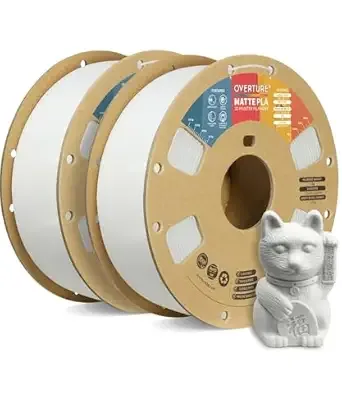 Overture OVERTURE 2KG Bundle Matte PLA 3D Printer Filament, Matt Surface & Low Warping Filament 2 Pack 1kg Spool (2.2 lbs), Fit Most FDM Printers (Matte White 2-Pack)