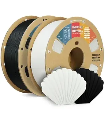 Overture OVERTURE 2KG Bundle Matte PLA 3D Printer Filament, Matt Surface & Low Warping Filament 2 Pack 1kg Spool (2.2 lbs), Fit Most FDM Printers (Matte Black & Matte White)