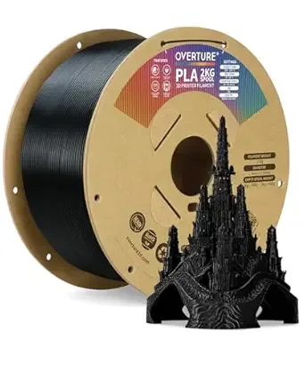 Overture OVERTURE PLA Filament, Neatly Wound 3D Printer Filament 2kg Spool (4.4lbs), Dimensional Accuracy +/-, Fit Most FDM 3D Printers (Black 2KG-1 Pack)