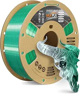 Overture OVERTURE Silk PLA Dual Color Filament, Bi-Color Shiny PLA Finish, Smooth & Glossy, 1kg Spool (2.2lbs), Ideal for Cosplay Jewelry & Home Decor (Silk Green-Silver)