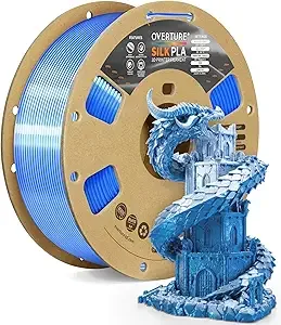 Overture OVERTURE Silk PLA Dual Color Filament, Bi-Color Shiny PLA Finish, Smooth & Glossy, 1kg Spool (2.2lbs), Ideal for Cosplay Jewelry & Home Decor (Silk Blue-Silver)