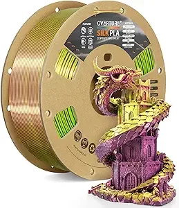 Overture OVERTURE Silk PLA Dual Color Filament, Bi-Color Shiny PLA Finish, Smooth & Glossy, 1kg Spool (2.2lbs), Ideal for Cosplay Jewelry & Home Decor (Silk Green-Magenta)
