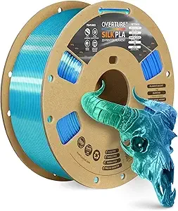 Overture OVERTURE Silk PLA Dual Color Filament, Bi-Color Shiny PLA Finish, Smooth & Glossy, 1kg Spool (2.2lbs), Ideal for Cosplay Jewelry & Home Decor (Silk Green-Blue)