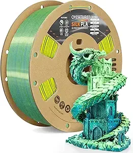 Overture OVERTURE Silk PLA Dual Color Filament, Bi-Color Shiny PLA Finish, Smooth & Glossy, 1kg Spool (2.2lbs), Ideal for Cosplay Jewelry & Home Decor (Silk Blue-Yellow)