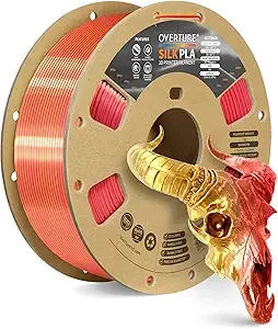 Overture OVERTURE Silk PLA Dual Color Filament, Bi-Color Shiny PLA Finish, Smooth & Glossy, 1kg Spool (2.2lbs), Ideal for Cosplay Jewelry & Home Decor (Silk Red-Gold)