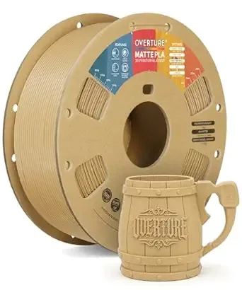 Overture OVERTURE Matte PLA 3D Printer Filament, Matt Surface & Low Warping Filament 1kg Spool (2.2 lbs), Accuracy +/-, Fit Most FDM Printers (Matte Wood)