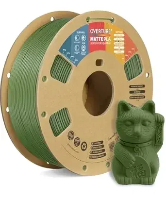 Overture OVERTURE Matte PLA 3D Printer Filament, Matt Surface & Low Warping Filament 1kg Spool (2.2 lbs), Accuracy +/-, Fit Most FDM Printers (Matte Army Green)