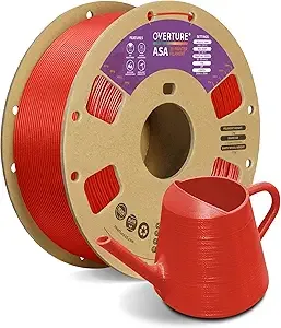 Overture OVERTURE ASA Filament, 1kg Spool (2.2lbs) 3D Printer Filament, Premium Anti-UV, ASA Filament Perfect for Printing Outdoor Functional Parts, Dimensional Accuracy +/- (Dimond Red)