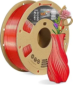 Overture OVERTURE Silk PLA Filament, Clog-Free Shiny, Metallic Shine 3D Printer Filament, 1kg Spool (2.2lbs), Ideal for Cosplay Jewelry & Home Decor (Silk Fresh Red)